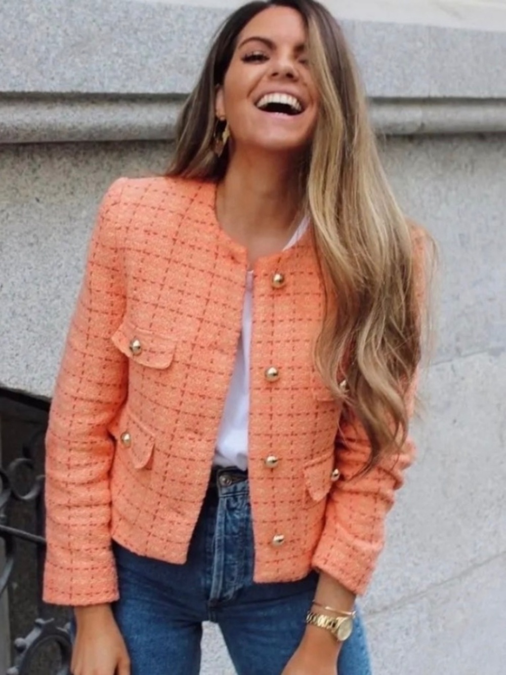 💐NWT💐 Women's Pocket Tweed Jacket In Orange - size L